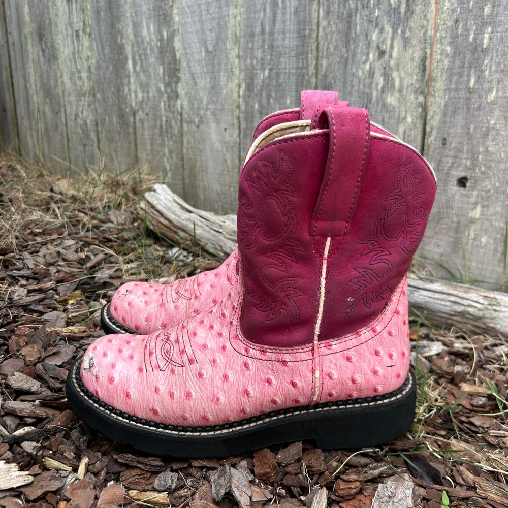 Ariat Fatbaby Pink Ostrich Print Western Cowboy Boots 6.5 B 10003857